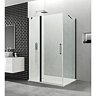 GME Mampara de ducha esquinera Open Combi C (L x An x Al: 70 x 110 x 195 cm, Negro, Espesor de vidrio: 6 mm, L x An x Al: 70 x 110 (60/50) x 195 cm)