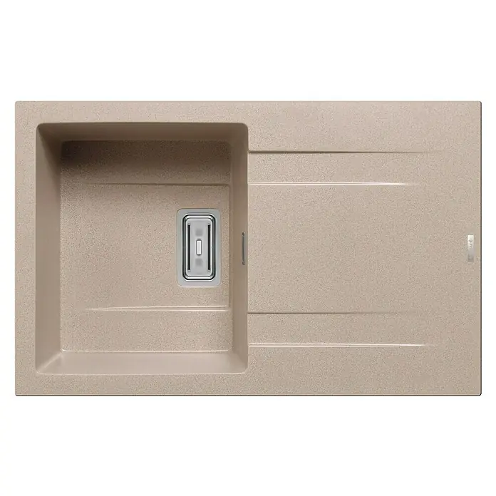 Pyramis Einbauspüle Kartesio - 79 x 50 cm, Beige - Bild einer modernen Spüle mit Abtropffläche aus beigem Material mit Edelstahlablauf, perfekt für jede Küche.