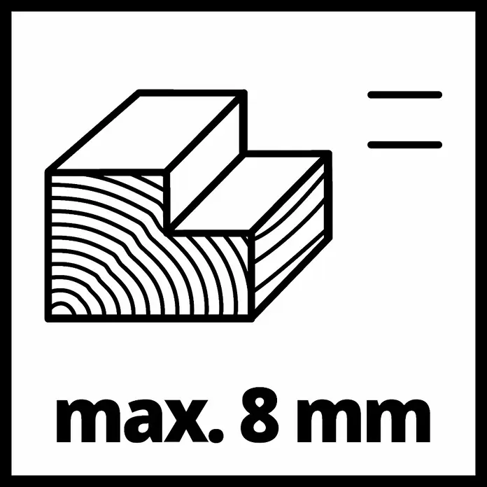 Einhell PXC 18V Cepillo de batería TE-PL 18/82 Li - Solo - 18 V, Sin batería, Número máx. de revoluciones en régimen de marcha en vacío: 15.000 r.p.m. - Símbolo con escalón de madera e indicación "max. 8 mm" para el grosor máximo de la pieza a trabajar.