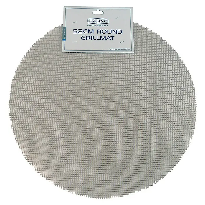 Cadac Grillmatte - Durchmesser: 52 cm - Das Bild zeigt eine runde CADAC 52cm Grillmatte, die zum Grillen geeignet ist. Sie ist grau und hat eine quadratische Netzstruktur.