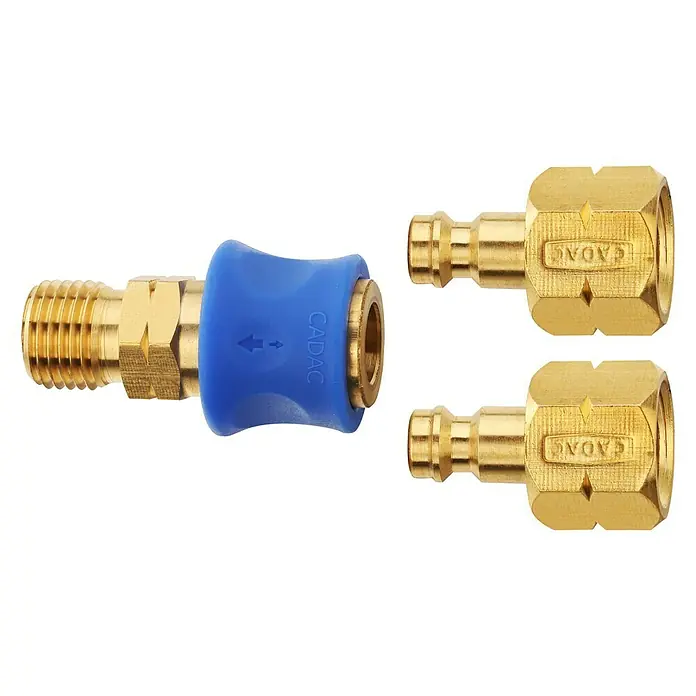 Cadac Schnellverschluss Kupplung - Passend für: 8 mm Gasschläuche, 3 -tlg. - CADAC Schnellkupplung mit zwei zusätzlichen Adaptern. Ideal für den schnellen und einfachen Anschluss von Gasgeräten.