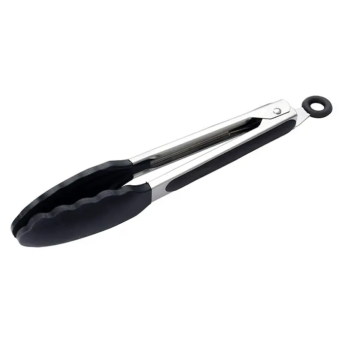 Cadac Grillzange - Länge: 28 cm - Küchenzange aus Edelstahl mit schwarzen Silikonspitzen und einem Aufhängering. Zum einfachen Greifen und Wenden von Speisen.