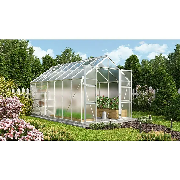 Vitavia Gewächshaus Domus 11500 - Außenmaß inkl. Dachüberstand (B x T): 257 x 449 cm, 6 mm, Aluminium - Ein geräumiges Gewächshaus aus Aluminium und Glas im Garten, ideal für den Anbau von Pflanzen und Gemüse.