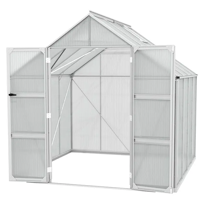 Vitavia Gewächshaus Domus 6700 - Außenmaß inkl. Dachüberstand (B x T): 257 x 263 cm, 6 mm, Aluminium - Offenes Gewächshaus mit transparenten Wänden und Dach, ideal für den Garten.