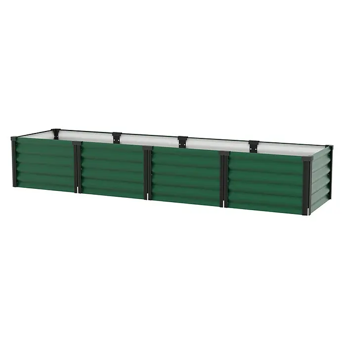 Vitavia Hochbeet Meta In & Out 401 - 185 x 185 x 40 cm, Zincalume®, Seegras/Schwarz - Hochbeet aus Metall mit grünen Paneelen und schwarzem Rahmen für den Garten oder die Terrasse.