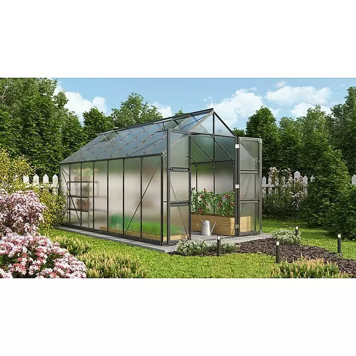 Vitavia Gewächshaus Domus 11500 - Außenmaß inkl. Dachüberstand (B x T): 257 x 449 cm, 6 mm, Schwarz - Stimmungsaufnahme