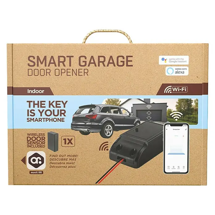 Muvit iO Control de apertura de puertas de parking WIFI - L x An x Al: 25 x 4 x 9 cm, Longitud del cable: 147 m, Capacidades Smart Home: Sí - Un paquete para un Smart Garage Door Opener que funciona con Google Assistant y Alexa y se controla a través de Wi-Fi.