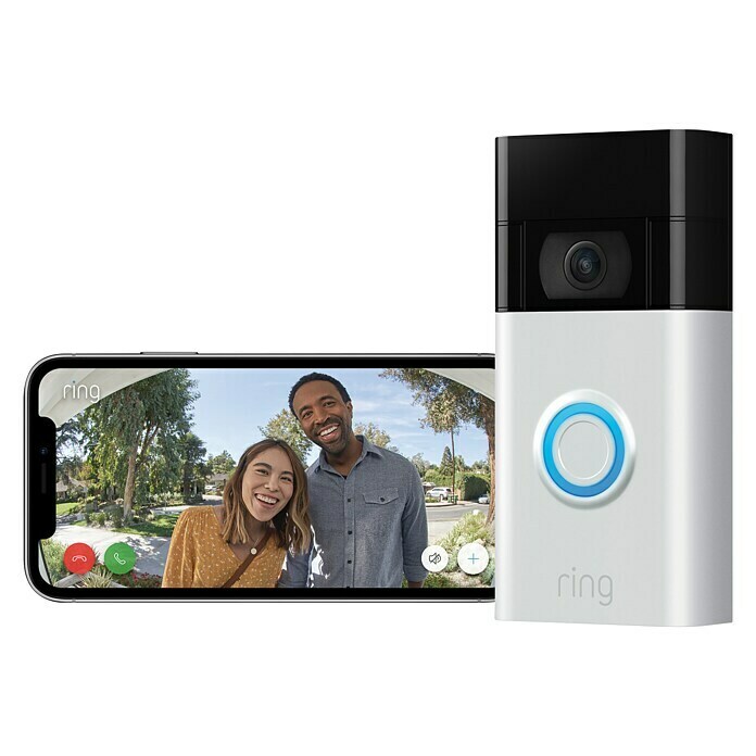 Ring Türklingel mit Kamera Gen.2 Video Doorbell 1Nickel matt, 1.080 Pixel (Full HD), 2,8 x 6,2 x 12,65 cm Front View