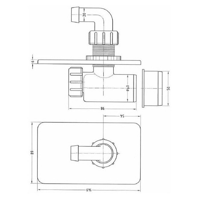 Alveus Sifon za pralni/pomivalni stroj  (S podaljšanim navojem, 50 mm) | 4040 - Sifons/Abläufe/Ablaufgarnituren | DCDA - Wasserinstallation | DCD - Sanitärinstallation | DC - Sanitärinstallation | D - Sanitär | BAUHAUS