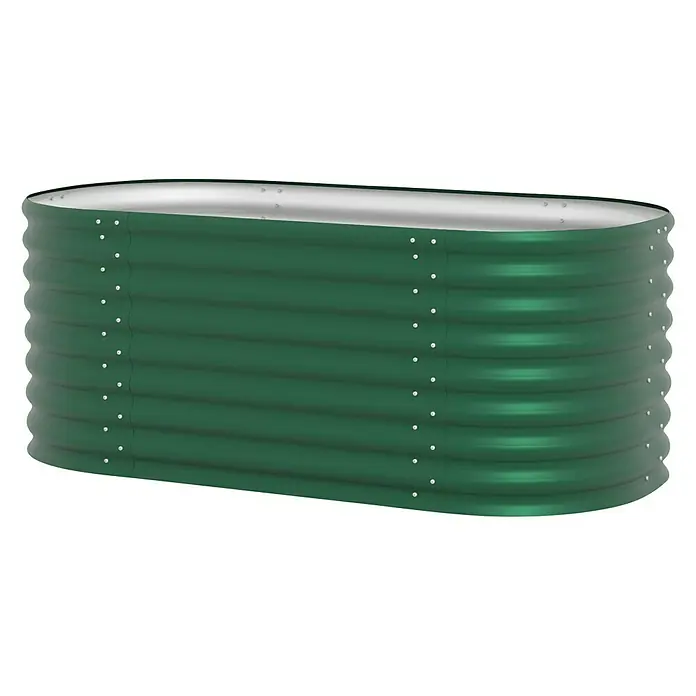 Vitavia Hochbeet Terra 630 - 162 x 82 x 63 cm, Zincalume®, Seegras - Hochwertiges, ovales Hochbeet aus robustem, grünem Metall. Ideal für Gartenliebhaber, die Gemüse und Blumen stilvoll anbauen möchten.
