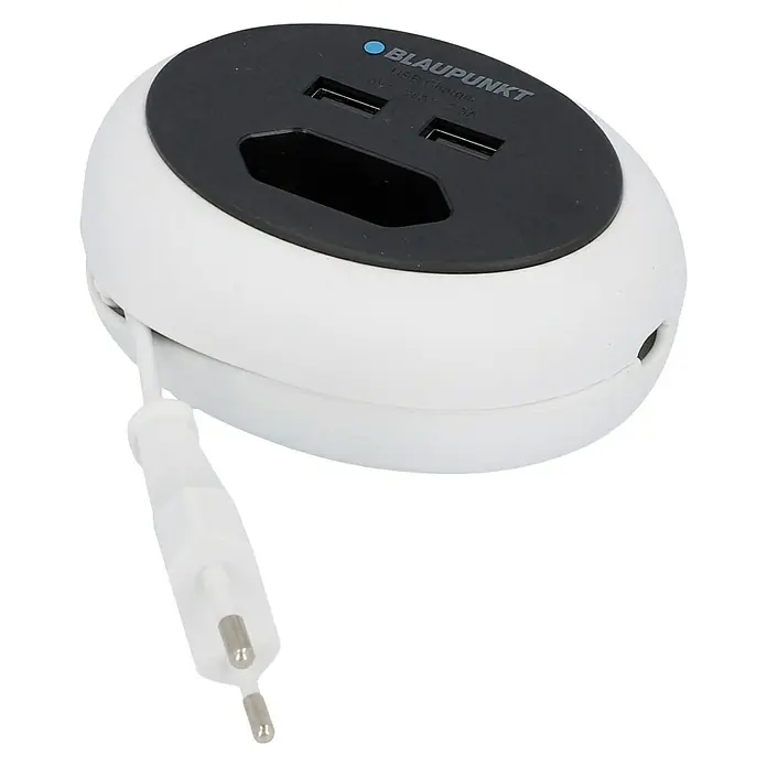 Blaupunkt Steckdosenleiste - Weiß/Schwarz, Kabellänge: 1,2 m, IP20, Ohne Schalter - Weißer Blaupunkt Tischsteckdosenverteiler mit USB-Anschlüssen und Netzkabel für den flexiblen Einsatz im Büro oder zu Hause.