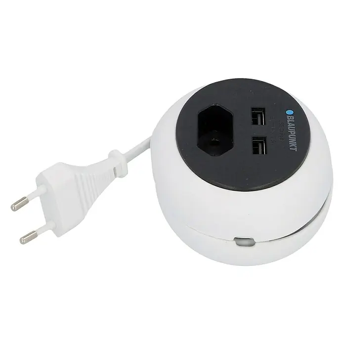 Blaupunkt Steckdosenleiste - Weiß/Schwarz, Kabellänge: 1,2 m, IP20, Ohne Schalter - Kugelsteckdose von Blaupunkt mit Eurostecker, USB-Anschlüssen und Schutzkontaktsteckdose, ideal für Reisen und den Heimgebrauch.