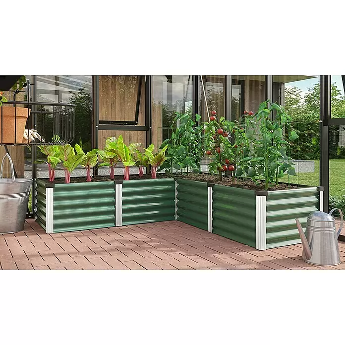 Vitavia Hochbeet Meta In & Out 401 - 185 x 185 x 40 cm, Zincalume®, Seegras/Alu - Stimmungsaufnahme