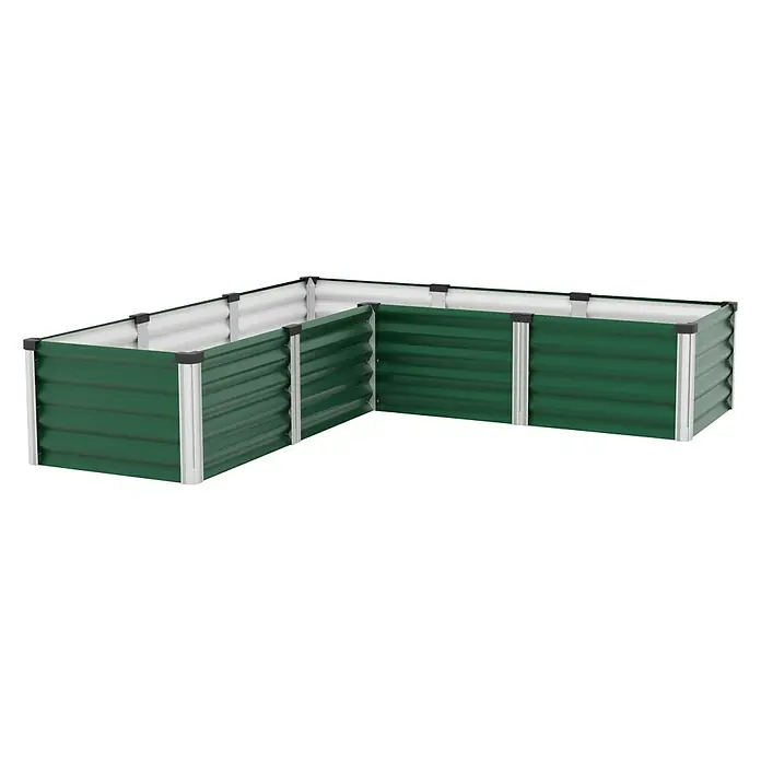 Vitavia Hochbeet Meta In & Out 401 - 185 x 185 x 40 cm, Zincalume®, Seegras/Alu - Ein grünes, modulares Hochbeet für den Garten, ideal für Gemüse und Pflanzen. Es besteht aus robustem, witterungsbeständigem Material.