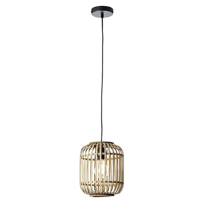 Brilliant Woodrow Pendelleuchte - E27, 60 W, Holz hell - Hängelampe aus natürlichem Bambusgeflecht mit schwarzer Aufhängung. Stilvolles Design für eine warme Beleuchtung im Raum.