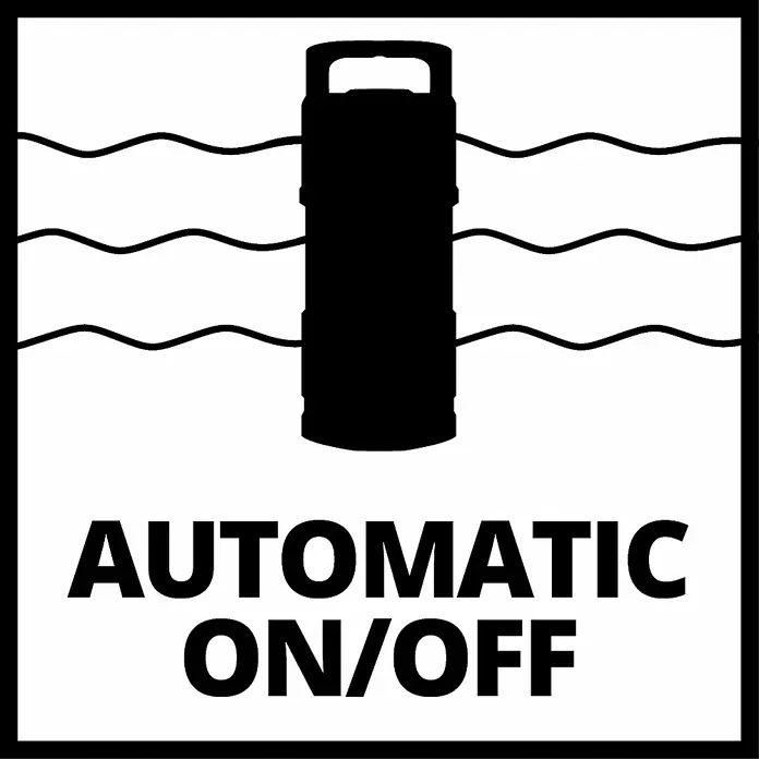 Einhell Drucktauchpumpe GE-PP 1100 N-A - 1.100 W, Max. Fördermenge: 6.000 l/h - Illustration einer automatischen Ein-/Ausschaltfunktion. Das Produkt ist ein Tauchpumpe, die sich automatisch ein- und ausschaltet, wenn sie ins Wasser getaucht wird.