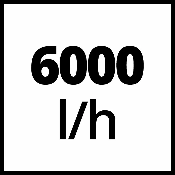 Einhell Drucktauchpumpe GE-PP 1100 N-A - 1.100 W, Max. Fördermenge: 6.000 l/h - Das Bild zeigt ein weißes Quadrat mit schwarzem Rand, auf dem die Angabe "6000 l/h" in fetter, schwarzer Schrift steht.