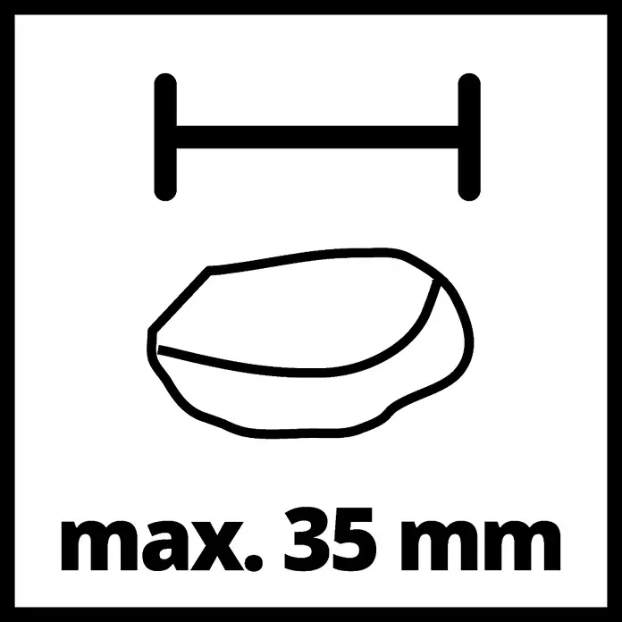 Einhell Schmutzwasserpumpe GC-DP 9035 N - 900 W, Max. Fördermenge: 18.000 l/h, Eintauchtiefe: 5 m - Symbol, das die maximale Größe von 35 mm für ein Produkt oder Bauteil angibt, mit einer stilisierten Darstellung des Objekts und der Größenangabe.