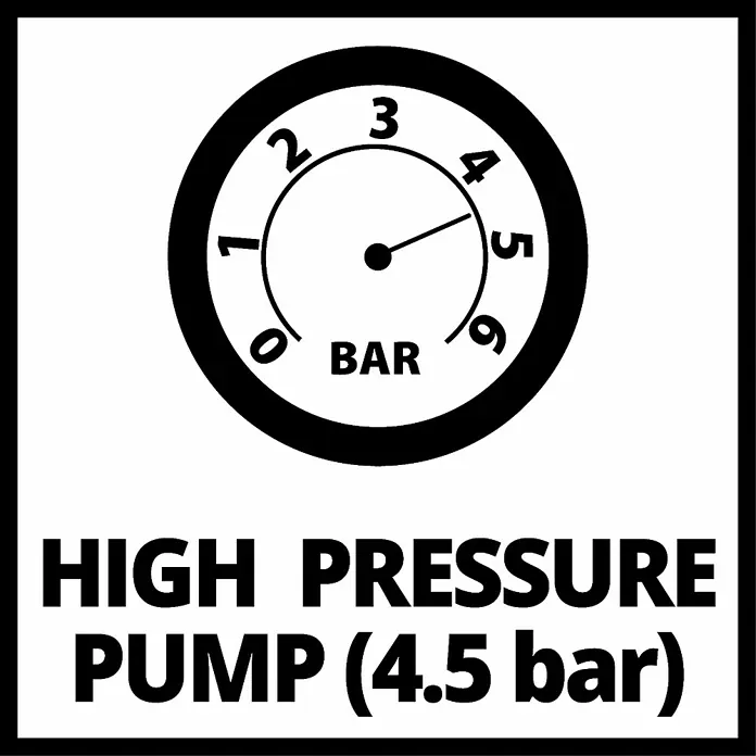 Einhell Drucktauchpumpe GE-PP 1100 N-A - 1.100 W, Max. Fördermenge: 6.000 l/h - Produktabbildung einer Hochdruckpumpe (4.5 bar) mit Manometer und schwarzer Umrandung.
