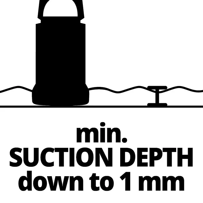 Einhell Klarwasser-Tauchpumpe GE-SP 4390 N-A LL ECO - 430 W, Max. Fördermenge: 9.000 l/h - Symbolbild für die minimale Saughöhe der Wasserpumpe bis zu 1 mm. Optimale Leistung bei geringem Wasserstand.