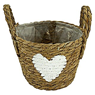 Pflanzkorb Herz (Außenmaß (Ø x H): 19 x 22,5 cm, Naturmaterialien, Natur/Weiß)