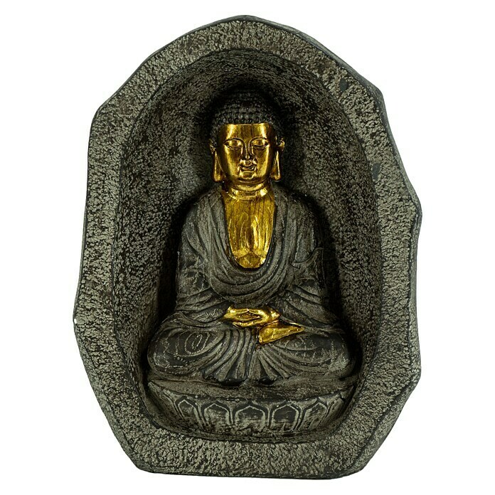 Buddha in Steinhöhle Sitzend (10,5 x 10 x 28 cm, Farbe: Grau/Gold) | BAUHAUS