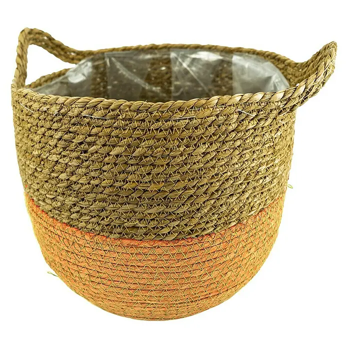 Pflanzkorb SeegrasAußenmaß (Ø x H): 37 x 31 cm, Naturmaterialien, Natur/Orange