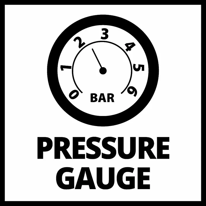 Einhell Hauswasserwerk GC-WW 1045 N - 1.050 W, Max. Fördermenge: 4.500 l/h, Max. Druck: 3 bar - Abbildung eines Manometers mit der Aufschrift „Pressure Gauge“ und einer Anzeige von 0 bis 6 bar zur Druckmessung.