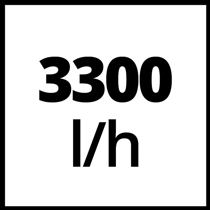 Einhell Hauswasserautomat GC-AW 6333 - 630 W, Max. Fördermenge: 3.300 l/h, Max. Druck: 3,6 bar - Abbildung eines Produkts mit der Angabe 3300 l/h, das vermutlich die Förderleistung einer Pumpe oder eines ähnlichen Geräts angibt.