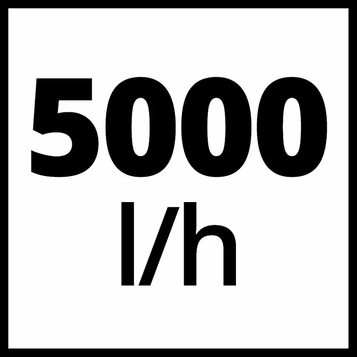 Einhell Gartenpumpe GC-GP 1250 N - Leistung: 1.200 W, Max. Fördermenge: 5.000 l/h - Symbol mit der Aufschrift 5000 l/h, das die Förderleistung eines Produkts angibt.