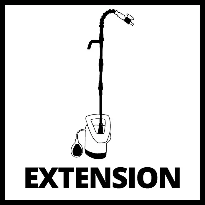 Einhell Regenfasspumpe GE-SP 3546 RB - Leistung: 350 W, Max. Fördermenge: 4.600 l/h - Eine Illustration einer Verlängerung, die in einem weißen Kasten angezeigt wird.
