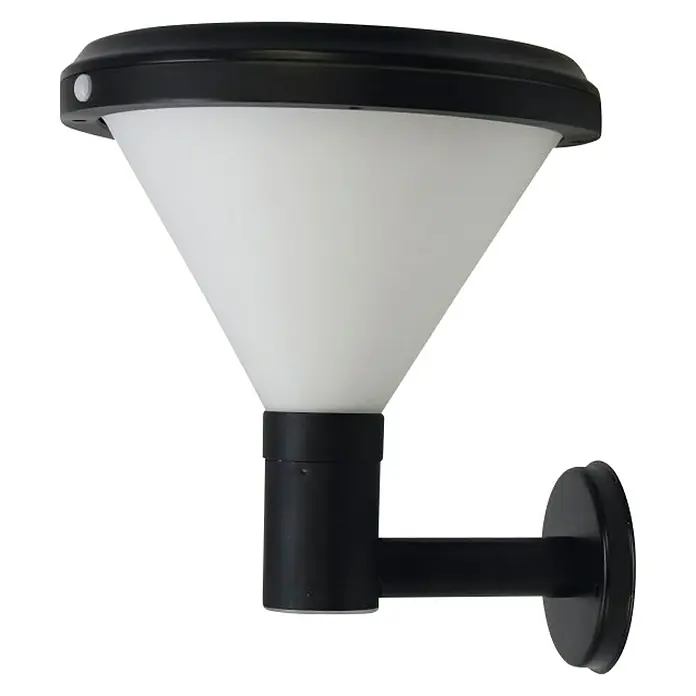 Arte confort Aplique solar para exterior Tempel - 4 W, L x An x Al: 26 x 29 x 26 cm, Negro, IP44, 500 lm - Elegante lámpara de pared negra con pantalla cónica, perfecta para añadir elegancia e iluminación efectiva a espacios exteriores.
