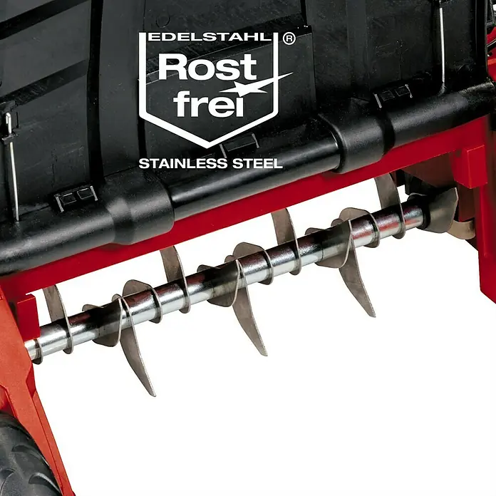 Einhell Power X-Change 18V Akku-Vertikutierer GE-SC 35/1 Li-Solo - Anzahl Akkus: Ohne Akku, 36 V, Arbeitsbreite: 35 cm - Detailaufnahme eines Rasenlüfters mit Edelstahl-Messerwalze für effiziente Gartenpflege und langanhaltende Leistung.