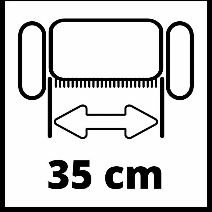 Einhell Power X-Change 18V Akku-Vertikutierer GE-SC 35/1 Li-Solo - Anzahl Akkus: Ohne Akku, 36 V, Arbeitsbreite: 35 cm - Illustration mit Breitenangabe 35 cm, die die Größe oder Kapazität des Produkts hervorhebt.