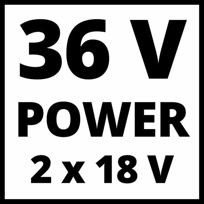 Einhell Power X-Change 18V Akku-Vertikutierer GE-SC 35/1 Li-Solo - Anzahl Akkus: Ohne Akku, 36 V, Arbeitsbreite: 35 cm - Symbol mit der Aufschrift "36 V POWER 2 x 18 V" für ein 36-Volt-Gerät, das mit zwei 18-Volt-Batterien betrieben wird.