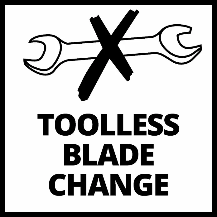 Einhell Power X-Change 18V Akku-Gras- & Strauchschere GC-CG 18 Li-Solo - 18 V, Li-Ionen, Ohne Akku, 100 mm - Symbol für werkzeuglosen Klingenwechsel mit gekreuztem Schraubenschlüssel, das eine einfache Handhabung ohne Werkzeug betont.