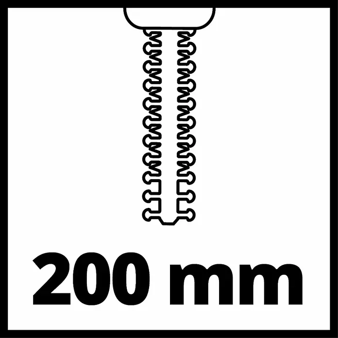 Einhell Power X-Change 18V Akku-Gras- & Strauchschere GC-CG 18 Li-Solo - 18 V, Li-Ionen, Ohne Akku, 100 mm - Abbildung eines 200 mm langen Sägeblatts mit feiner Zahnung für präzise Schnitte in verschiedenen Materialien.