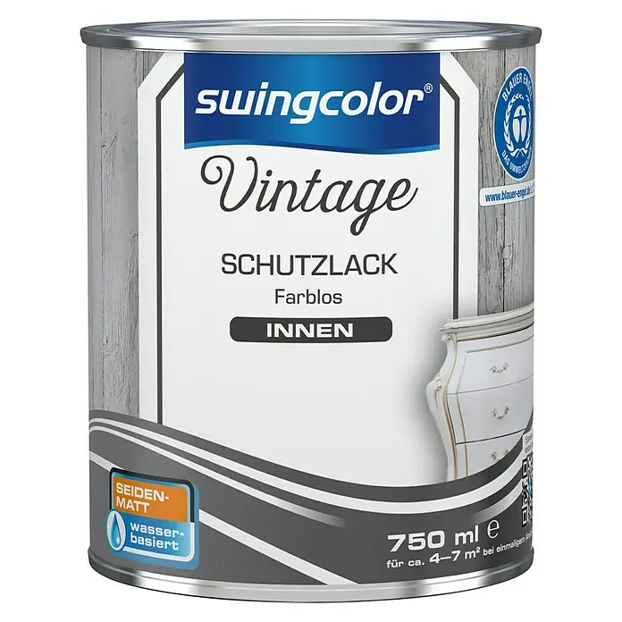 swingcolor Vintage SchutzlackFarblos, 750 ml, Seidenmatt, Wasserbasiert