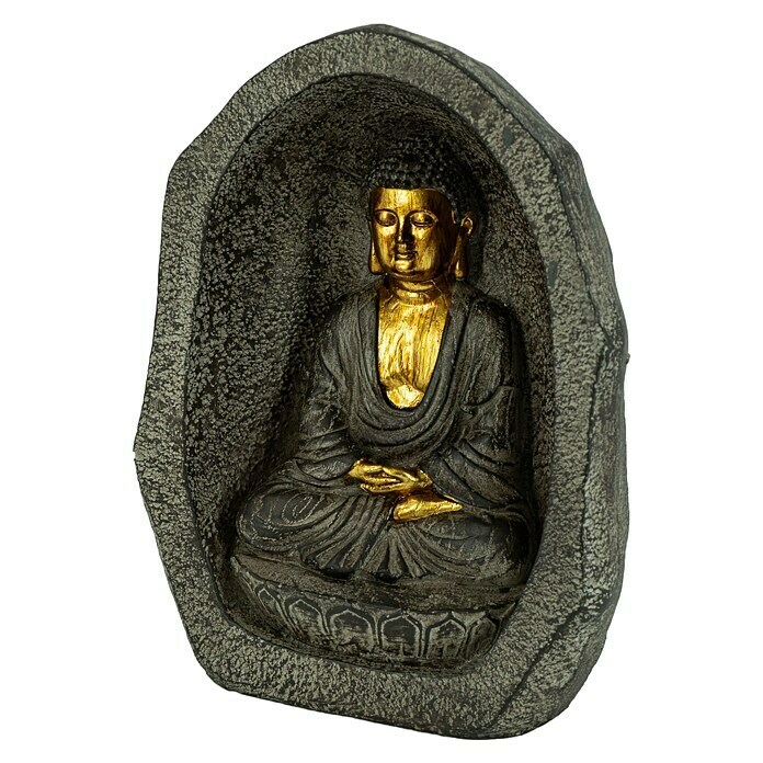 Buddha in Steinhöhle Sitzend (10,5 x 10 x 28 cm, Farbe: Grau/Gold) | BAUHAUS