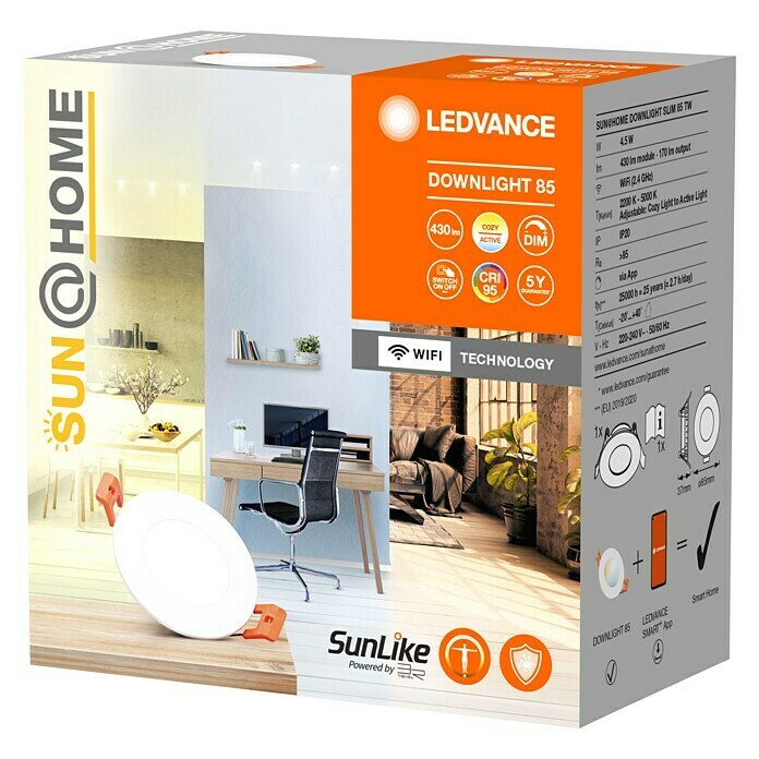 Ledvance SUN@Home LED-Einbauspot Downlight Slim (Kaltweiß, Durchmesser: 8,5 cm, Weiß) | BAUHAUS