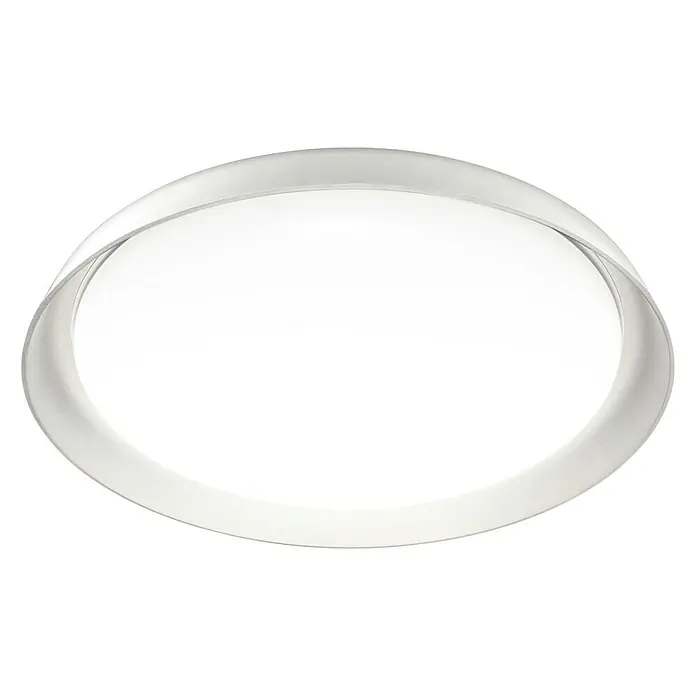 Ledvance SUN@Home LED-Wand- & Deckenleuchte rund Orbis Plate - 26 W, Ø x H: 43 x 7 cm, Weiß, Kaltweiß - Nahaufnahme einer modernen, runden Deckenleuchte mit einem schlanken, transparenten Rahmen und einem hellen, diffusen Licht.