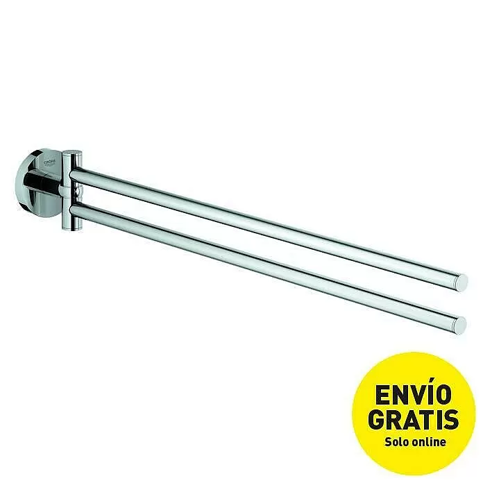 Grohe Essentials Handtuchhalter - 2-armig, Chrom, Glänzend - Verchromter Doppel-Schwenkhandtuchhalter für Badezimmer.