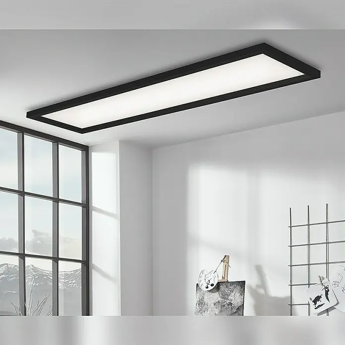 Briloner LED-Panel - 36 W, L x B x H: 119,5 x 29,5 x 8 cm, Schwarz, Warmweiß - Moderne, rechteckige Deckenleuchte mit schwarzem Rahmen, die ein helles, angenehmes Licht spendet und für eine stilvolle Atmosphäre sorgt.