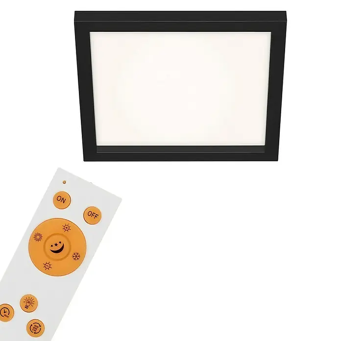 Briloner LED-Panel18 W, L x B x H: 29,5 x 29,5 x 8 cm, Schwarz, Warmweiß - Deckenleuchte mit Fernbedienung zur Einstellung von Helligkeit und Farbtemperatur für eine individuelle Lichtatmosphäre.