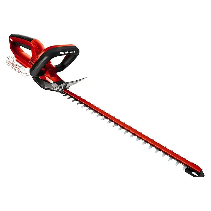 Einhell Power X-Change 18V Akku-Heckenschere GC-CH 1846 Li-Solo - 18 V, Ohne Akku, Schnittlänge: 46 cm - Einhell Akku-Heckenschere mit roten Klingen und schwarzem Griff. Ideal für präzise Gartenarbeit und Heckenschnitt.
