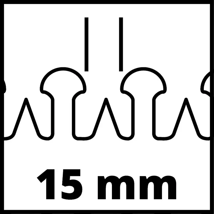 Einhell Power X-Change 18V Akku-Heckenschere GC-CH 1846 Li-Solo - 18 V, Ohne Akku, Schnittlänge: 46 cm - Symbol für eine 15 mm breite Nut mit zwei vertikalen Strichen und stilisierten Zinken. Ideal zur Kennzeichnung von Werkzeugen und Zubehör.