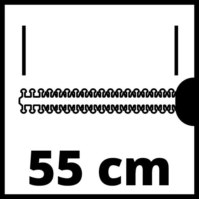 Einhell Power X-Change 18V Akku-Heckenschere GC-CH 1855/1 Li-Solo - 18 V, Ohne Akku, Schnittlänge: 55 cm - Illustration eines 55 cm langen Artikels mit einer wellenförmigen, zahnradähnlichen Struktur. Präzise Darstellung mit klaren Linien.