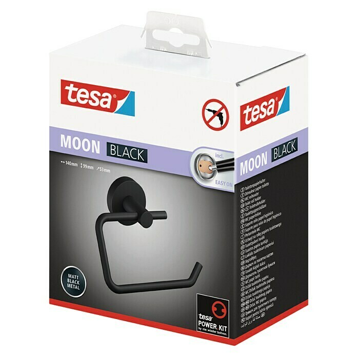 Tesa Toilettenpapierhalter MoonOhne Deckel, Schwarz, Matt Diagonal View