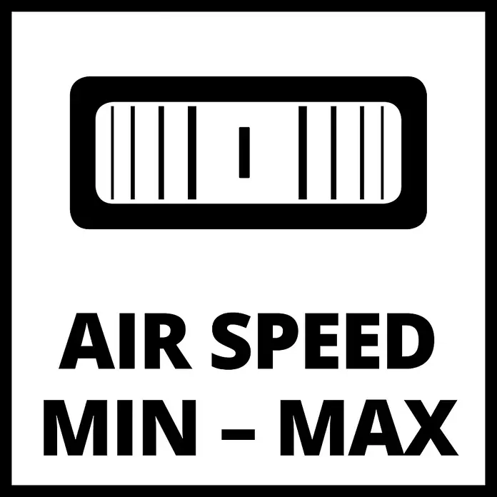 Einhell PXC 18V Akku-Laubbläser GC-CL 18 Li E-Solo - 18 V, Ohne Akku, Blasgeschwindigkeit: 210 km/h - Symbol für die Einstellung der Luftgeschwindigkeit von MIN bis MAX.