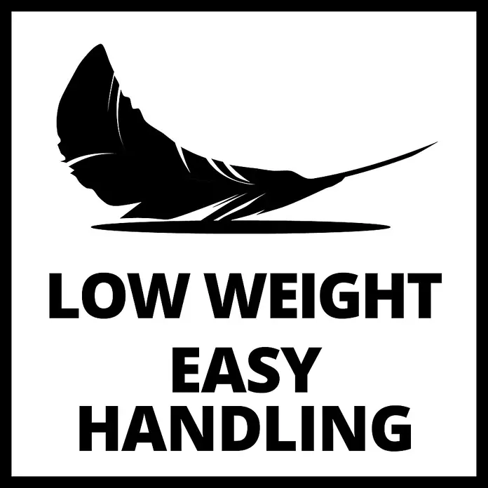 Einhell PXC 18V Akku-Laubbläser GC-CL 18 Li E-Solo - 18 V, Ohne Akku, Blasgeschwindigkeit: 210 km/h - Produktbild mit dem Text "LOW WEIGHT EASY HANDLING" und einer Feder.
